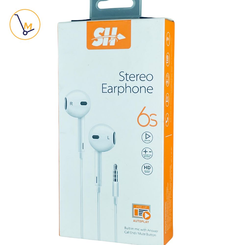 Ecouteurs SH Stéréo MODEL 6S avec Micro et Contrôleur de Volume pour tous les téléphones